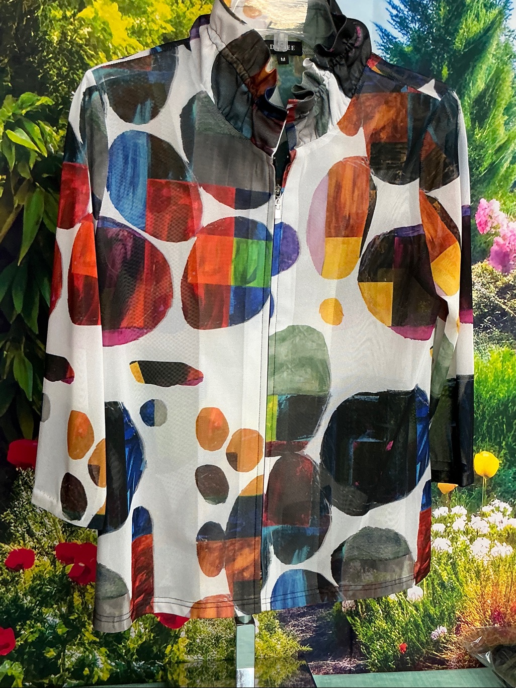 Damee Abstract Polka Dot Zip-Front Jacket - Multicolor. Sz Med #2229